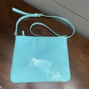 Kate Spade Metro Darby Crossbody Turquoise Aqua Die Cut Spades Patent Leather